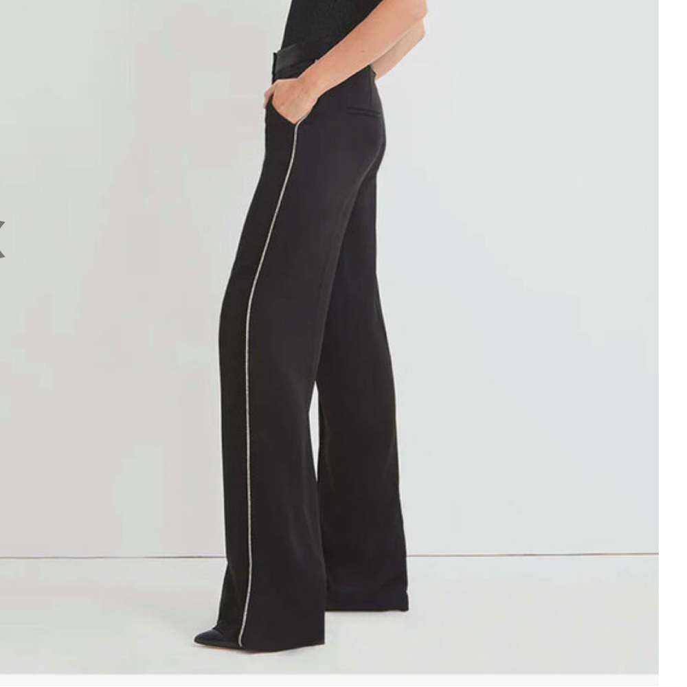 Veronica Beard Black Wide-Leg Pants with Rhinestone Trim